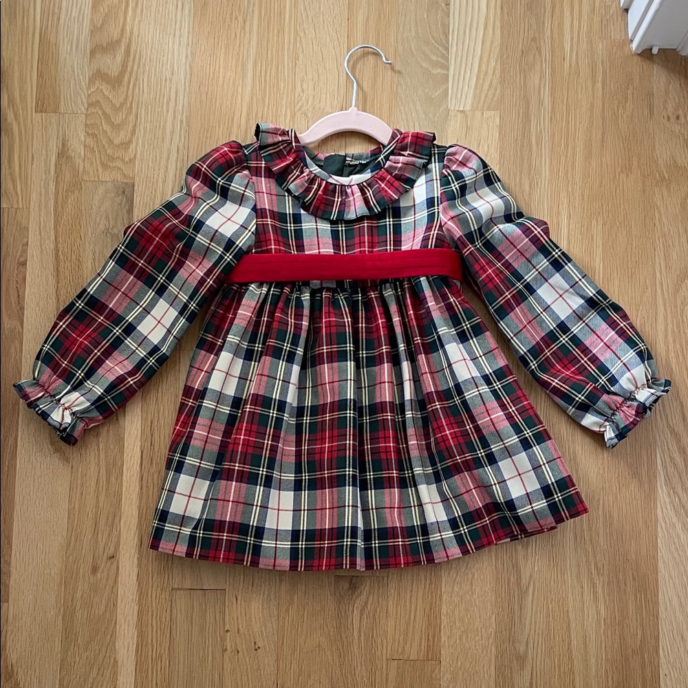 Plaid Kids Dress with Red Accents